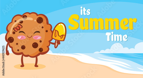 cute cookies holding ice cream with a summer greeting banner.