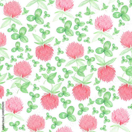 floral pattern fluffy pink clover with leaves