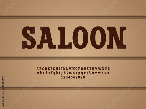 Retro bold font, alphabet slab serif, uppercase Latin letters from A to Z and Arab numbers from 0 to 9, vector illustration 10EPS