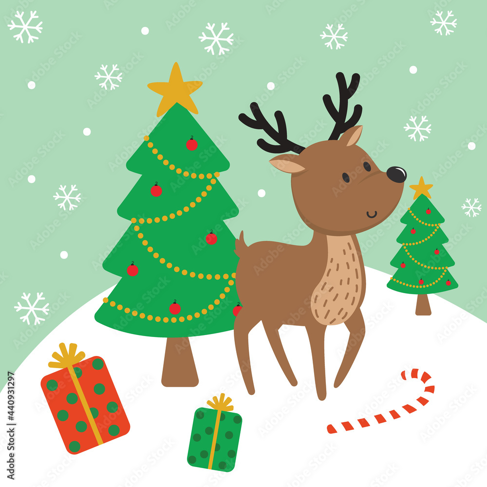 Cute Reindeer and Christmas tree, vector illustration Cute Reindeer and Christmas tree, vector illustration