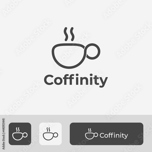 minimal coffee cup infinity logo template design with simple line art vector illustration