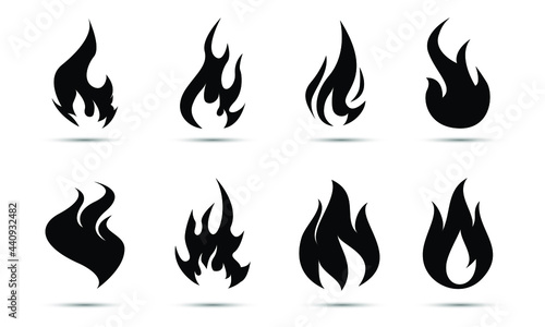 Fire flames, set icons, vector illustration.