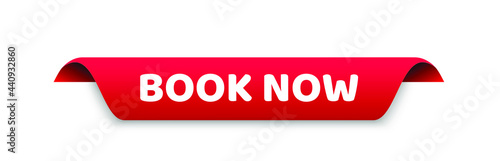 book now banner template. book now ribbon label.