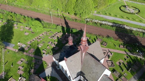 Beautiful Church in Lerum a Sunny Day, Sweden, Aerial photo
