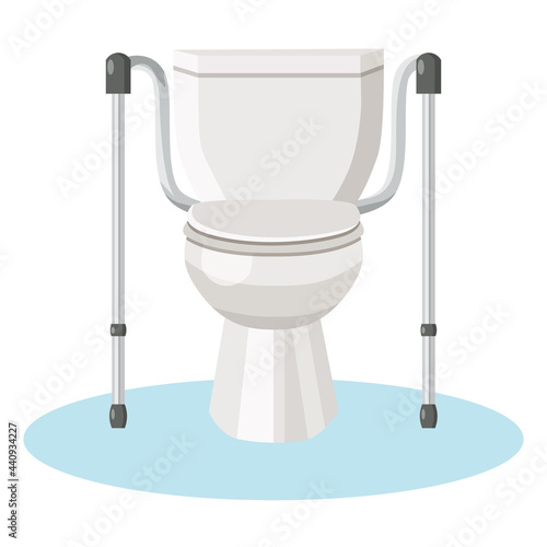 Toilet with autonomous safety handrails for the elderly and people with disabilities. Vector flat illustration isolated on white.