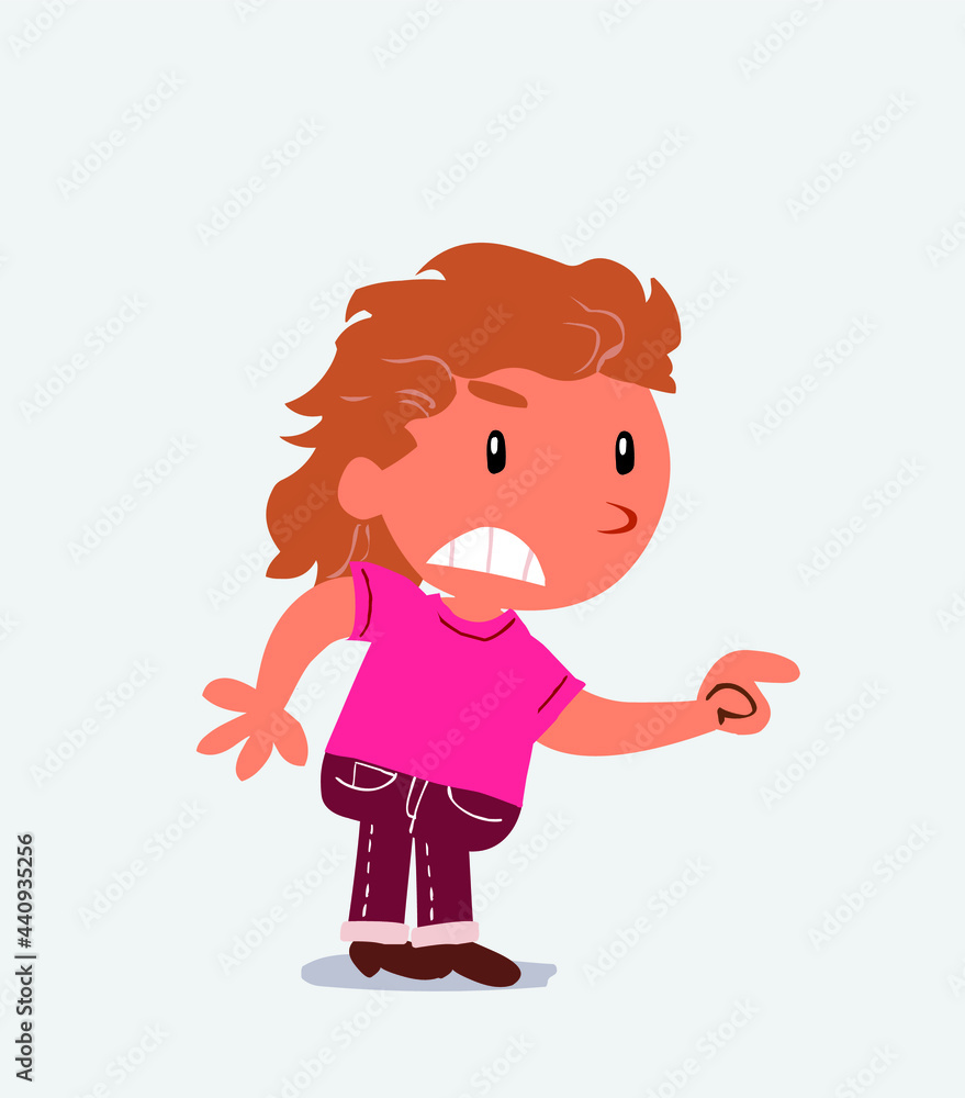 cartoon character of little girl on jeans pointing something aggressively cartoon character of little girl on jeans pointing something aggressively