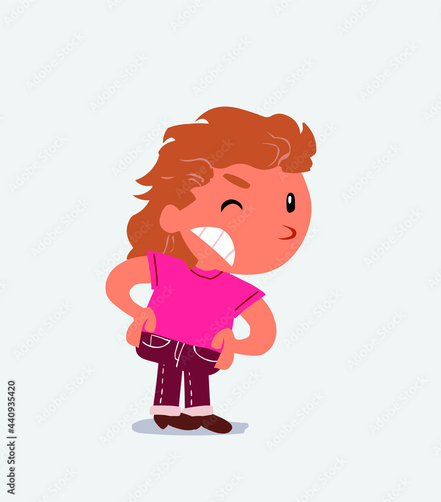 cartoon character of little girl on jeans suspecting something wrong. cartoon character of little girl on jeans suspecting something wrong.