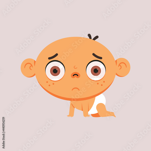 Funny baby in diapers vector cartoon character isolated on background. © Roi_and_Roi