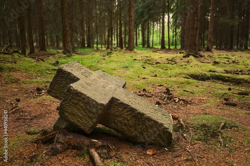 Kamienny krzyż pamięci z 1808 roku - koło wioski Czaple (Hockenau) na Dolnym Śląsku. Dedykowany osobie powieszonej w tym miejscu na drzewie.