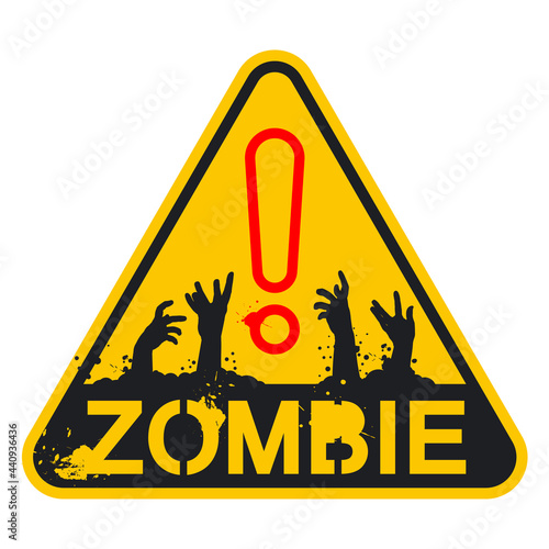 Zombie warning sign vector cartoon illustration isolated on a white background.