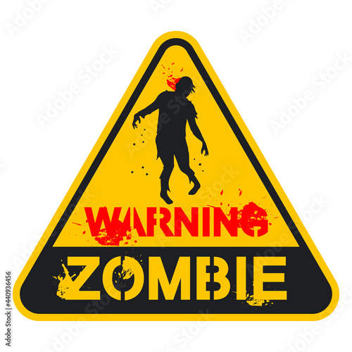 Zombie warning sign vector cartoon symbol isolated on a white background.