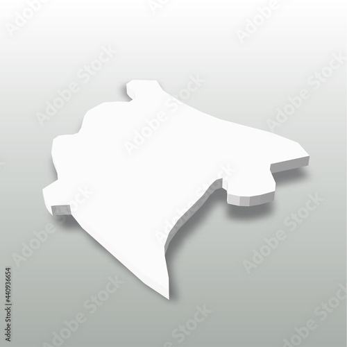 Montenegro - white 3D silhouette map of country area with dropped shadow on grey background. Simple flat vector illustration.