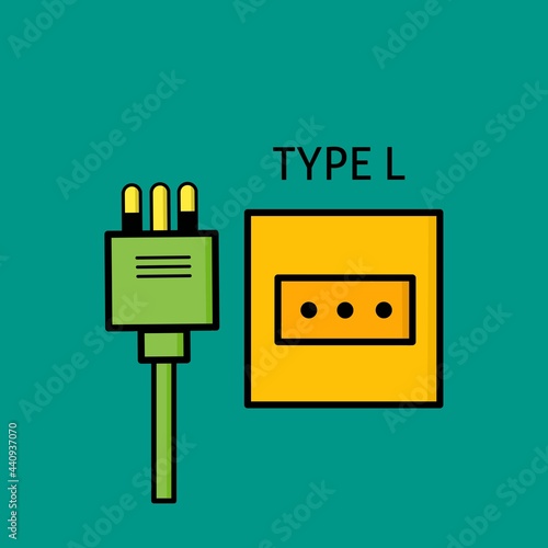 Electrical plugs and electrical outlets Type E, flat design, simple.