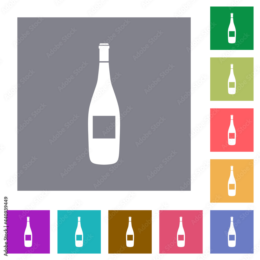 Wine bottle with grapes square flat icons Wine bottle with grapes square flat icons