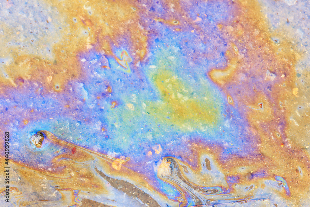 multicolored spot gasoline abstract background, abstract oil spill on water