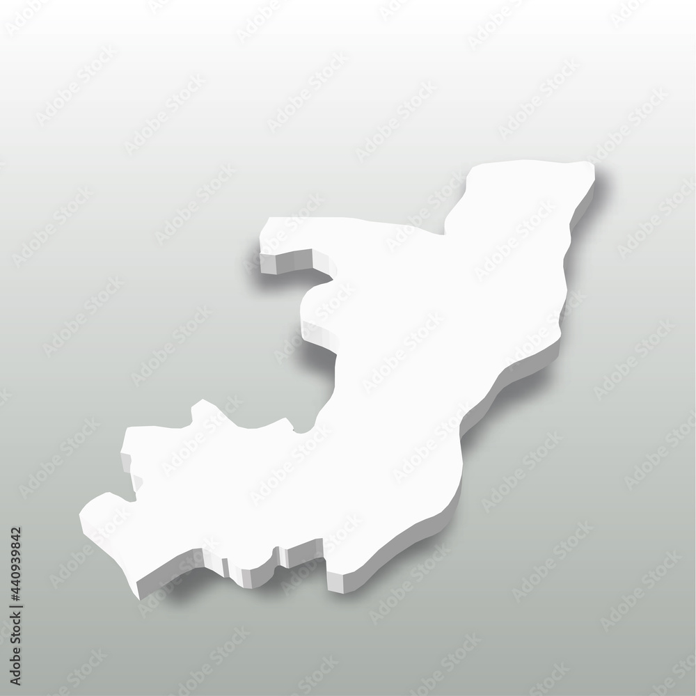 Republic of the Congo, former Zaire - white 3D silhouette map of country area with dropped shadow on grey background. Simple flat vector illustration. Republic of the Congo, former Zaire - white 3D silhouette map of country area with dropped shadow on grey background. Simple flat vector illustration.