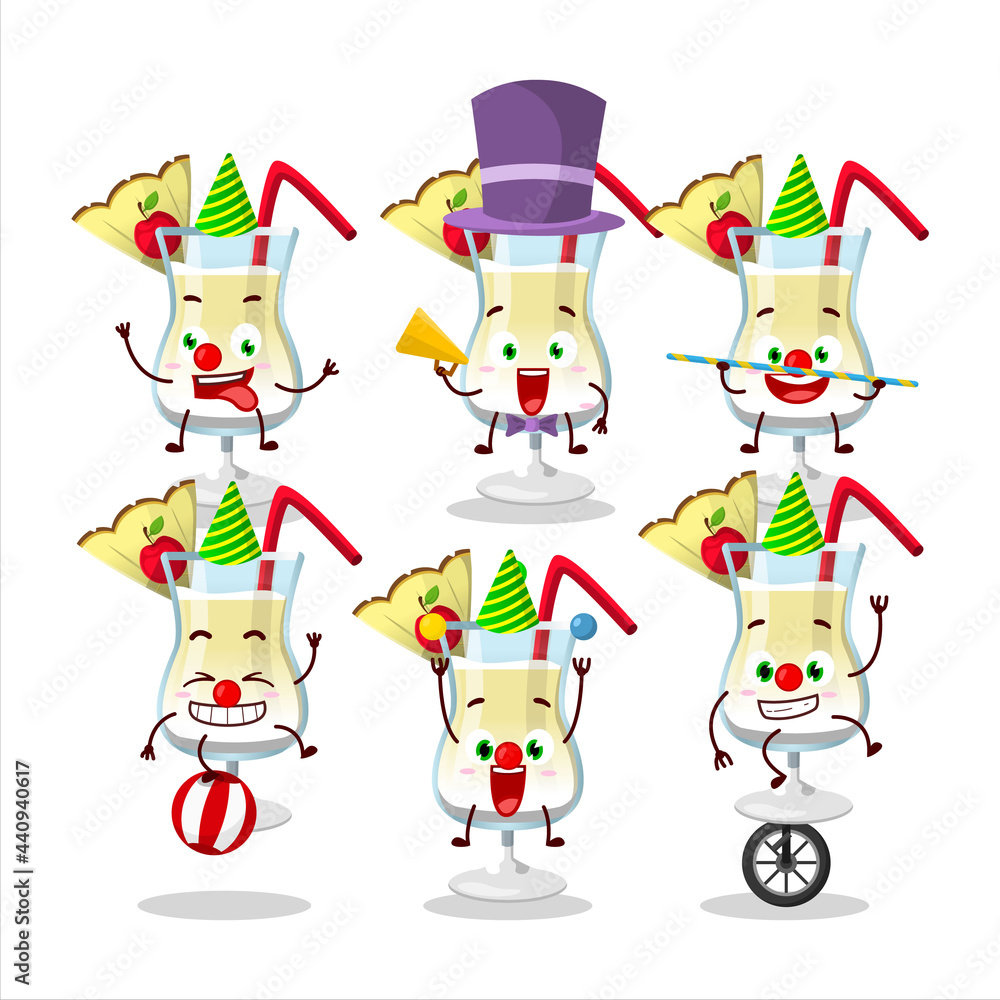 Cartoon character of pina colada with various circus shows Cartoon character of pina colada with various circus shows