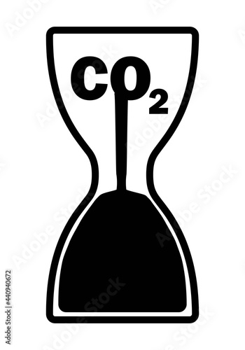 El tiempo del CO2 se acaba. El fin del CO2. CO2 en un reloj de arena llegando a su fin.