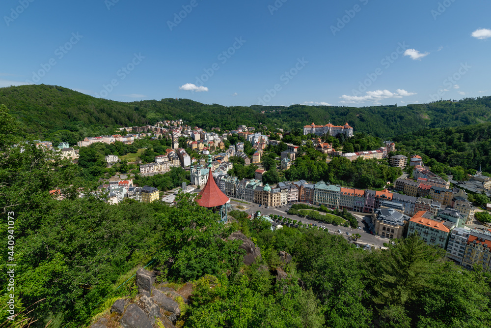 View of the centre of the important Czech spa town of Karlovy Vary (Karlsbad) from the viewpoint - Czech Republic - Europe