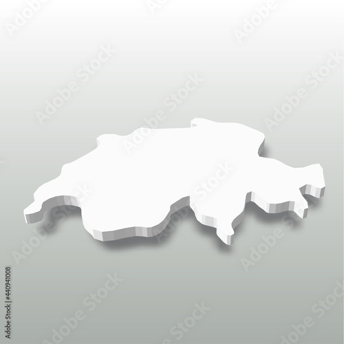 Switzerland - white 3D silhouette map of country area with dropped shadow on grey background. Simple flat vector illustration.