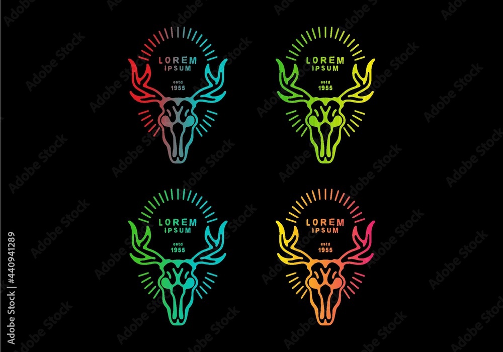 Colorful gradient color of line art skeleton deer with horn