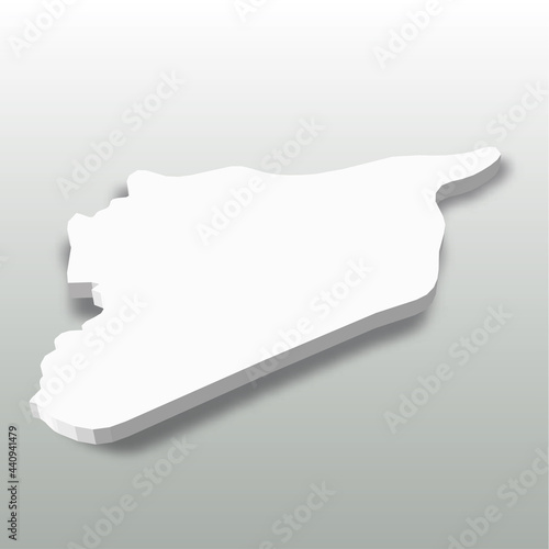 Syria - white 3D silhouette map of country area with dropped shadow on grey background. Simple flat vector illustration.
