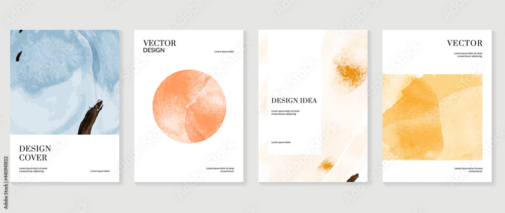 Creative cover design vector set. Watercolor book cover design, Abstract art design with colorful watercolor background. Can be use for poster, wall arts, magazine,  brochure , banner and website. - obrazy, fototapety, plakaty 