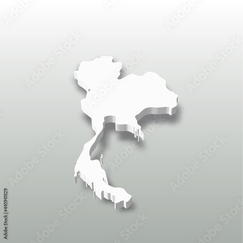 Thailand - white 3D silhouette map of country area with dropped shadow on grey background. Simple flat vector illustration.