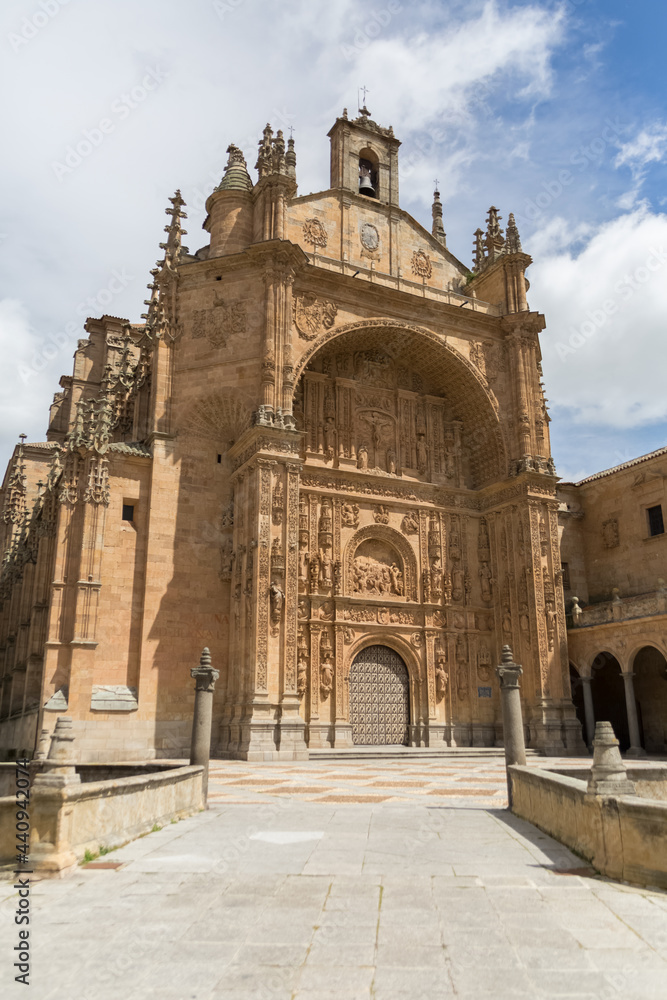 Detailed view at the San Esteban Convent front facade, gothic Plateresque style, Salamanca downtown