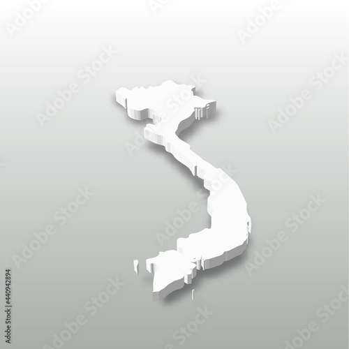Vietnam - white 3D silhouette map of country area with dropped shadow on grey background. Simple flat vector illustration.