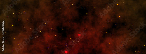 Fire embers particles over black background. Fire sparks background. Abstract dark glitter fire particles lights.