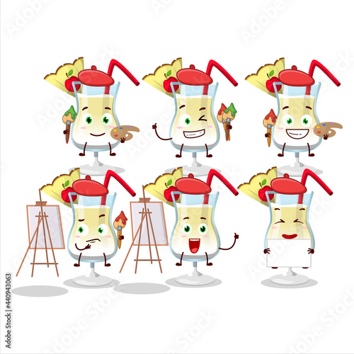 Artistic Artist of pina colada cartoon character painting with a brush