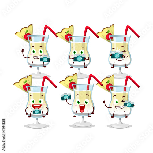 Photographer profession emoticon with pina colada cartoon character