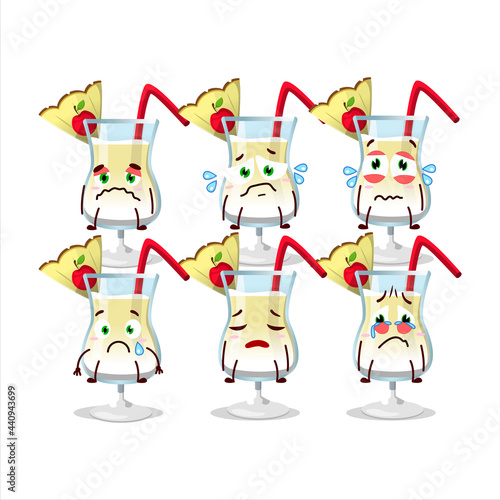 Pina colada cartoon character with sad expression