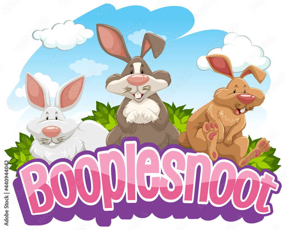 Many rabbits cartoon character with Booplesnoot font banner isolated Many rabbits cartoon character with Booplesnoot font banner isolated