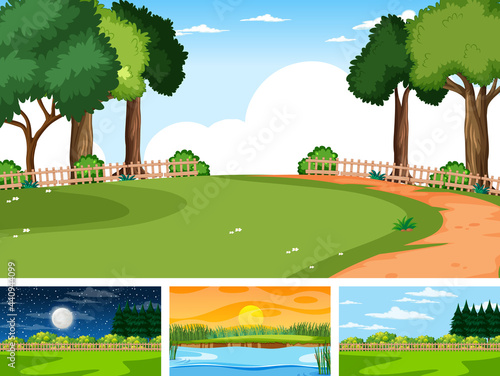 Four different scene of nature park and forest