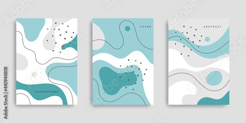 Abstract hand drawn fluid shapes cover set. Collection vertical backgrounds with different wavy shapes. Template in flat style. Vector illustration. Design poster, cover, wallpaper, notebook, catalog.