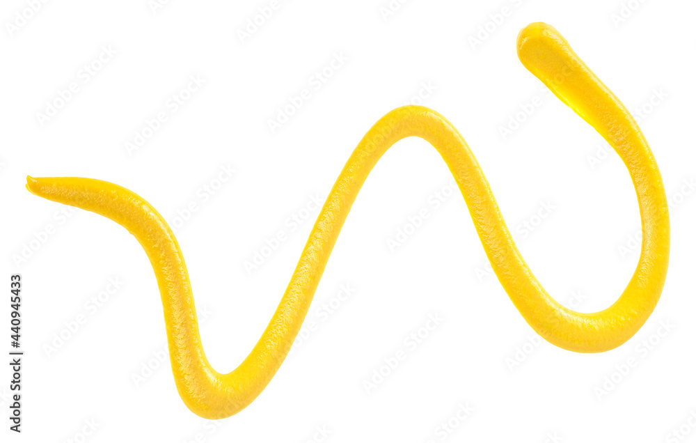 Yellow mustard sauce isolated on a white background, top view. Yellow mustard sauce isolated on a white background, top view.