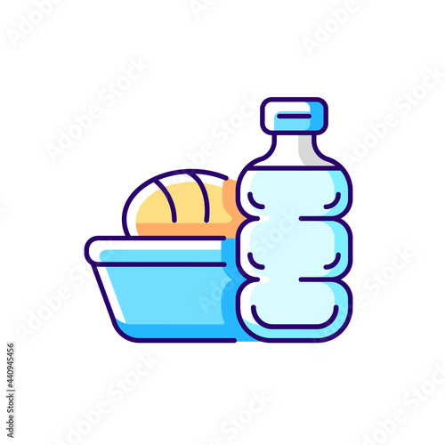 Airplane food RGB color icon. Meal during flight. Airline catering service. Essential things for tourist. Isolated vector illustration. Travel size objects simple filled line drawing