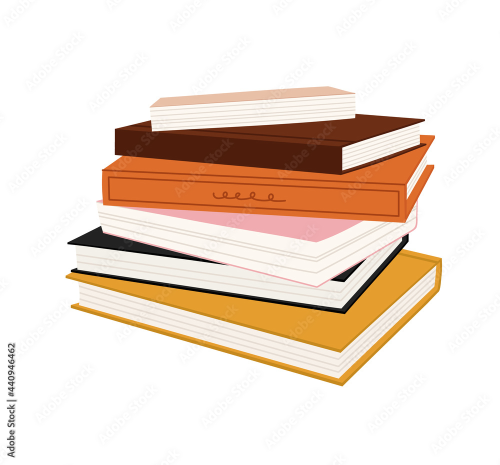 Vector illustration of a stack of books, isolated on white. Hand-drawn set, in flat style. The concept of objects for learning, reading. School tools. Suitable for book shops, a publishing houses. Vector illustration of a stack of books, isolated on white. Hand-drawn set, in flat style. The concept of objects for learning, reading. School tools. Suitable for book shops, a publishing houses.