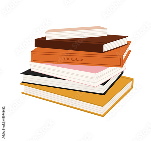 Vector illustration of a stack of books, isolated on white. Hand-drawn set, in flat style. The concept of objects for learning, reading. School tools. Suitable for book shops, a publishing houses.