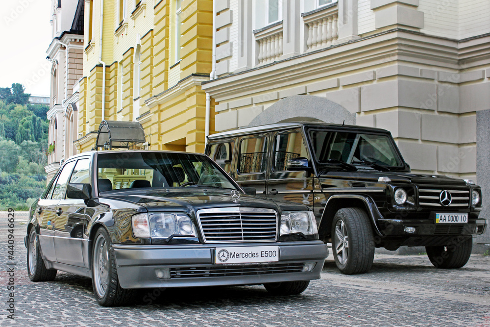 Kiev, Ukraine - 25 August 2014: Mercedes E500 W124 Wolf and Mercedes ...