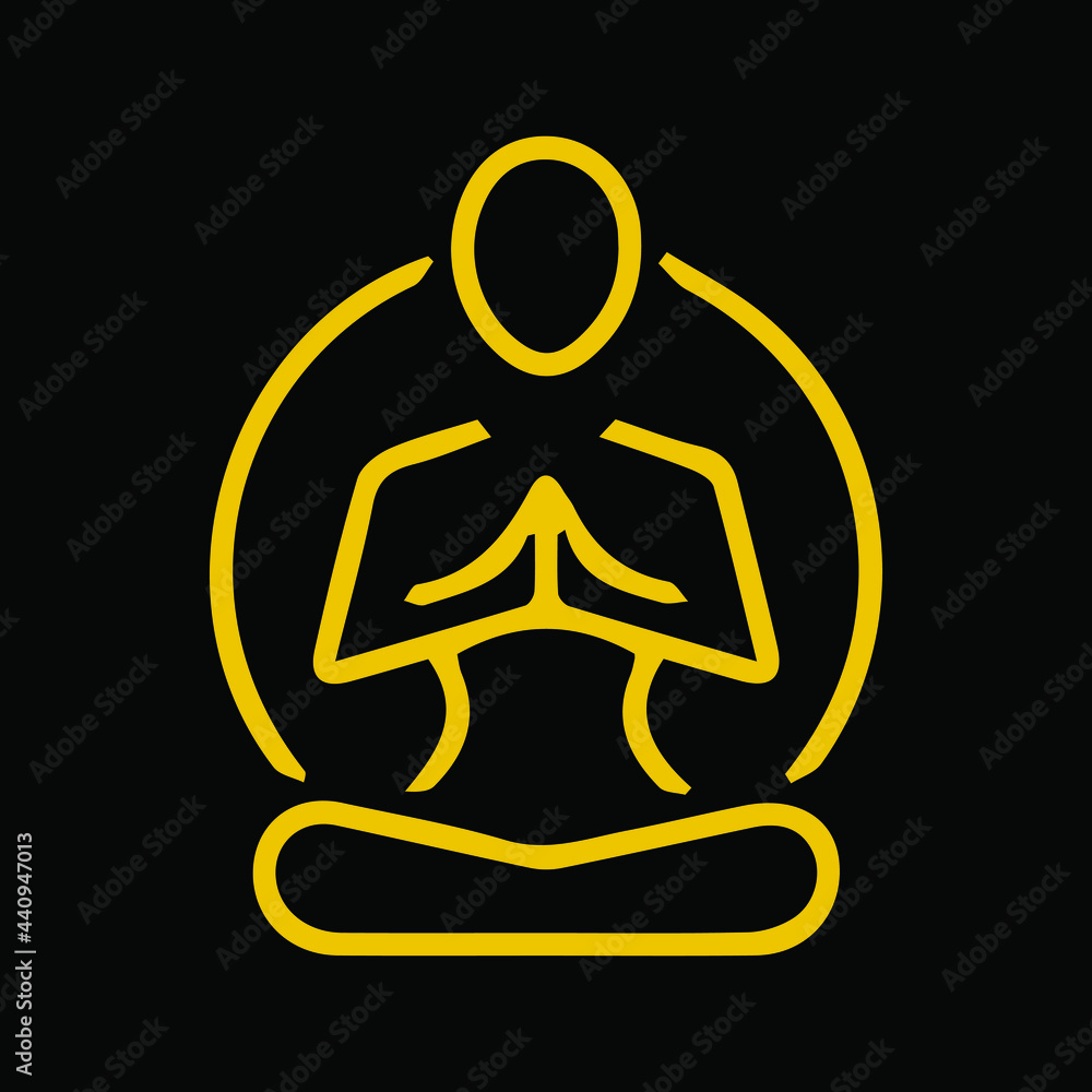 Meditation icon vector icon vector Yellow  illustration isolated on Black background.