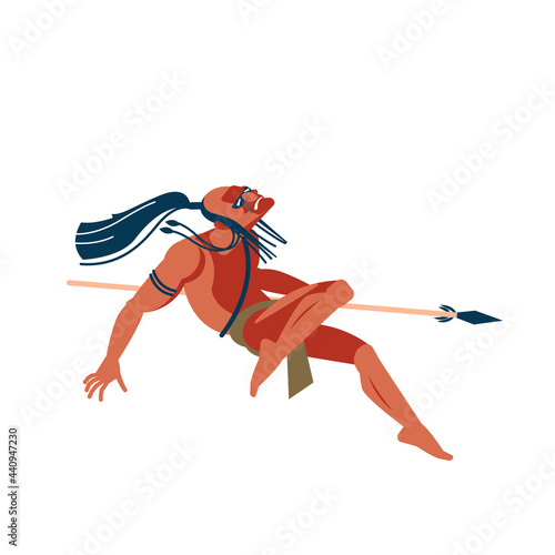 Armed native people set, American Indian, African tribe member, Australian Aboriginal character wounded on the battlefield. Vector cartoon, flat illustration on white background