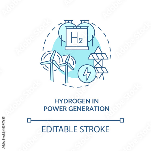 Hydrogen in power generation concept icon. Storing renewable energy abstract idea thin line illustration. Fuel-flexible gas turbines. Vector isolated outline color drawing. Editable stroke