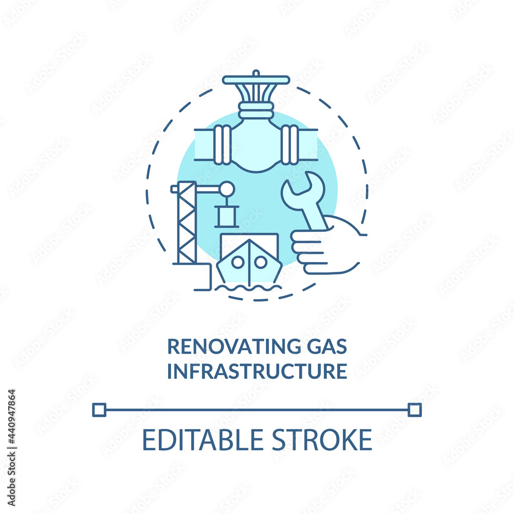 Renovating gas infrastructure concept icon. Hydrogen promotion tip abstract idea thin line illustration. Renewable energy storage. Vector isolated outline color drawing. Editable stroke