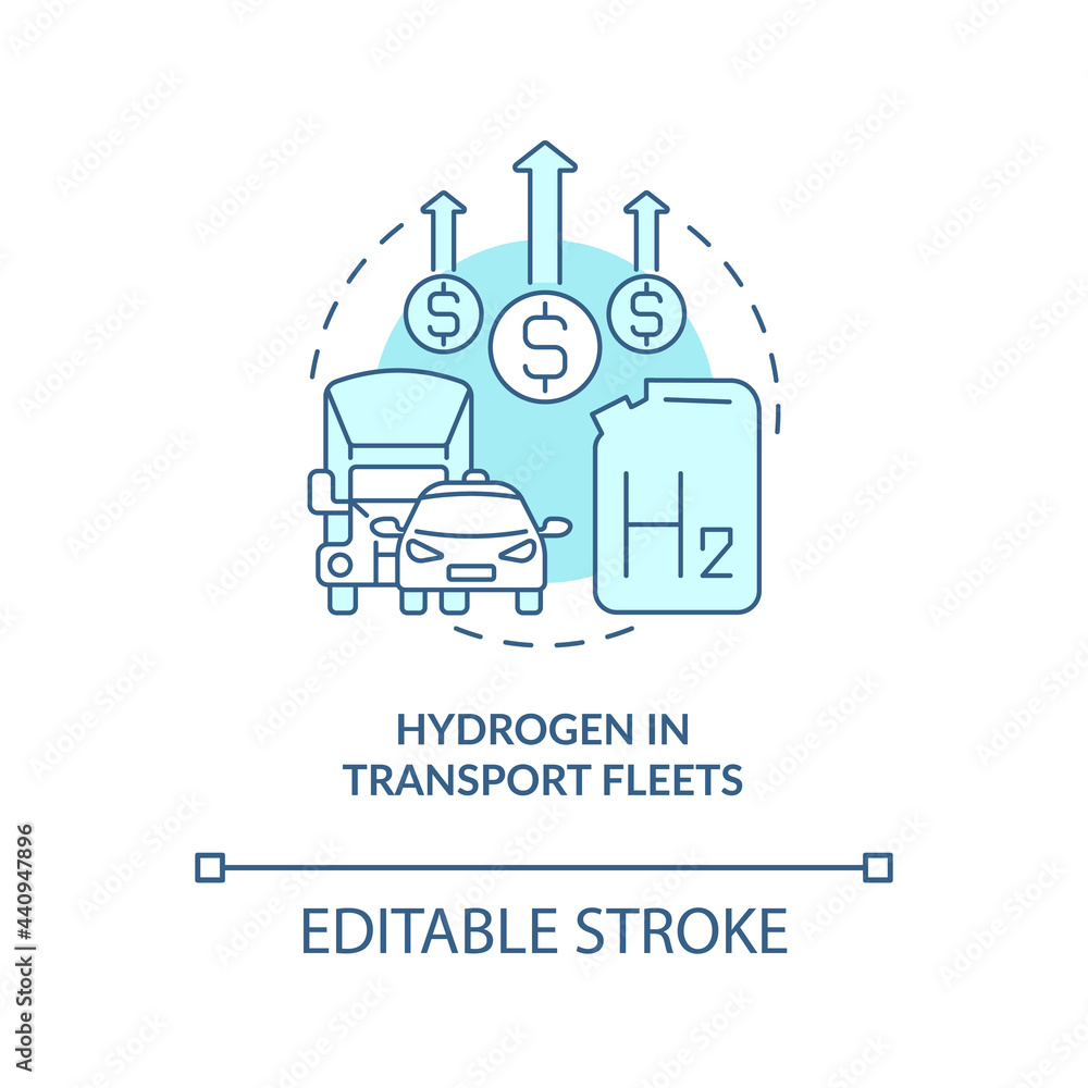 Hydrogen in transport fleets concept icon. Delivering fuel process abstract idea thin line illustration. Distribution. Delivering fuel process. Vector isolated outline color drawing. Editable stroke