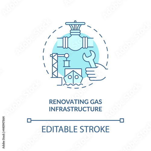 Renovating gas infrastructure concept icon. Hydrogen promotion tip abstract idea thin line illustration. Renewable energy storage. Vector isolated outline color drawing. Editable stroke