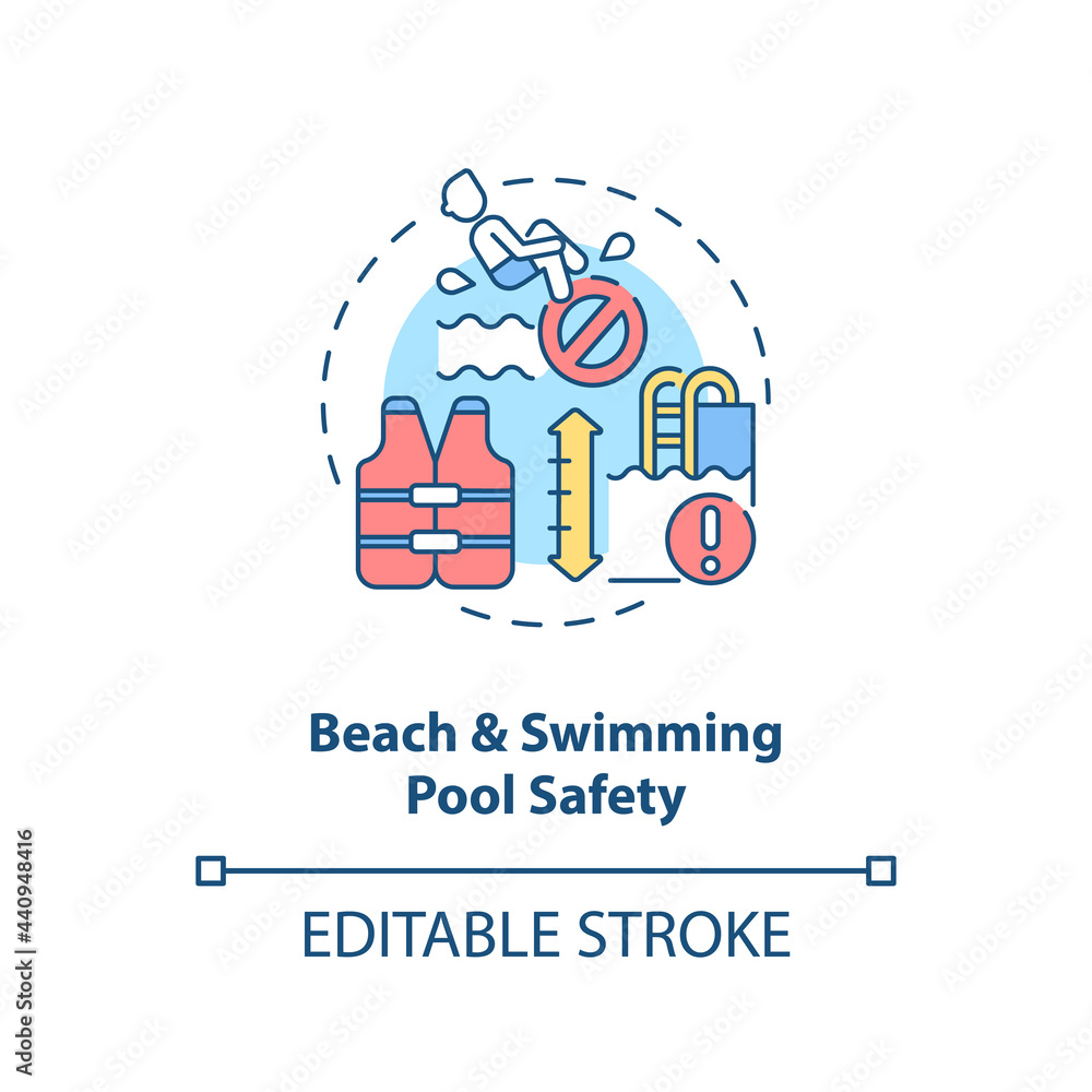 Beach and swimming pool safety concept icon. Summer vacation abstract idea thin line illustration. Taking first aid course. Checking depth. Vector isolated outline color drawing. Editable stroke