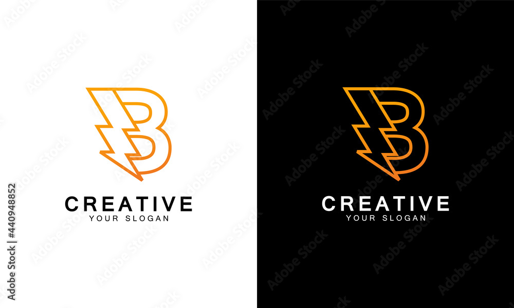 Ilustration vector graphic of abstract initial letter B Electric logo, letter B with thunder bolt lightning flash icon inside Ilustration vector graphic of abstract initial letter B Electric logo, letter B with thunder bolt lightning flash icon inside
